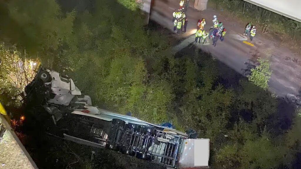 Lorry falls 60 metres from motorway bridge