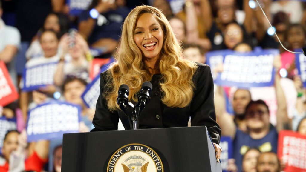 Beyonce makes rare political appearance for Kamala Harris campaign