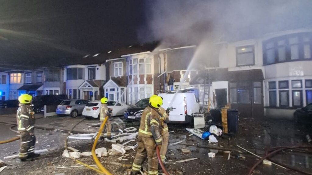 Two taken to hospital after house wrecked by explosion and fire