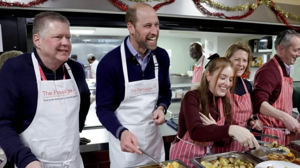 Prince William serves Christmas lunch at homeless shelter he visited with Diana