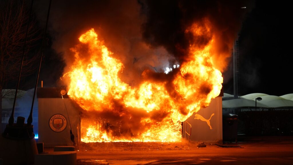 Merchandise stand catches fire outside Man City’s stadium ahead of Champions League match