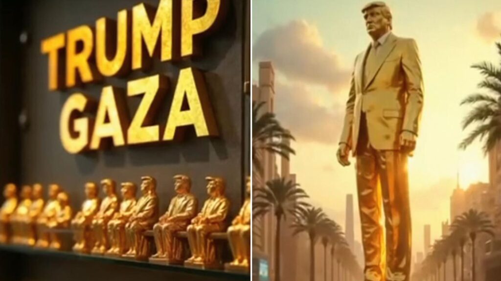 Golden statues, bearded belly dancers and Netanyahu on a sunbed: Trump posts AI video of Gaza vision