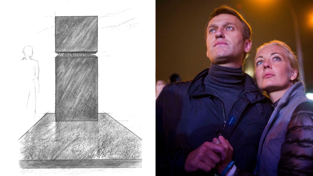 Navalny’s widow pays tribute on anniversary of his death – as supporters help choose design for tombstone