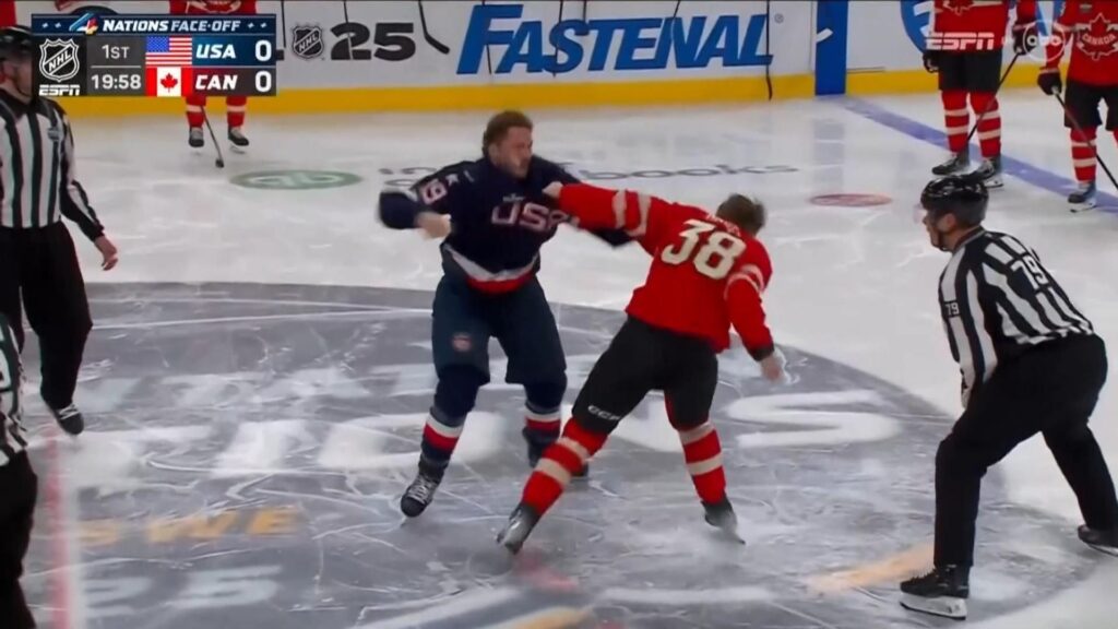 Ice hockey game between USA and Canada has three fights in first nine seconds