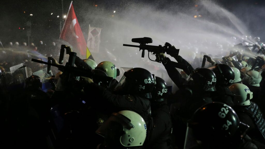 Turkey protesters met with tear gas and rubber bullets at rallies after president’s main rival jailed